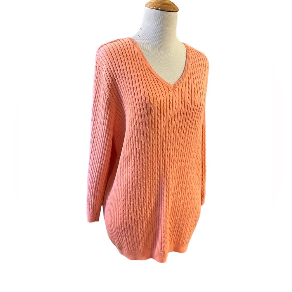 DUCK HEAD CLASSIC LIGHTWEIGHT CABLE KNIT SWEATER PASTEL ORANGE SIZE XL